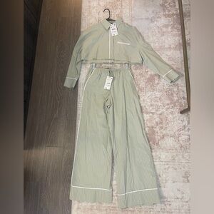 Zara Sage Striped Wide Leg Jumpsuit